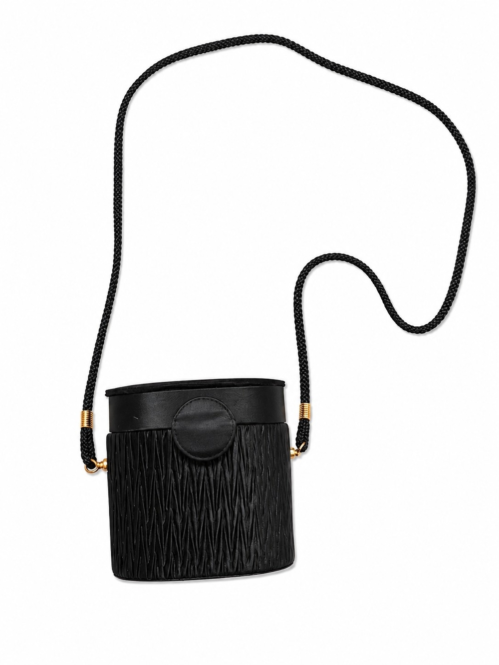 Vintage Black Textured Circular Evening Bag